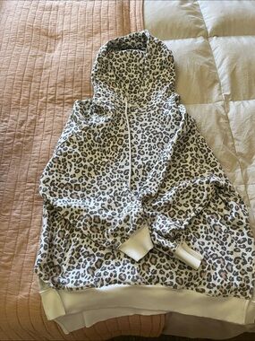 American Eagle Outfitters Leopard Print Hoodie Jacket - Cream & Brown